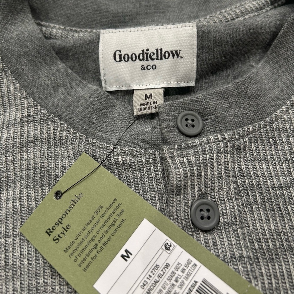 Goodfellow men’s Gray  long sleeve Henley Shirt size M NWT - Picture 3 of 4